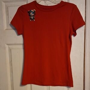 SHEIN Red Kids Tee with Bear Design